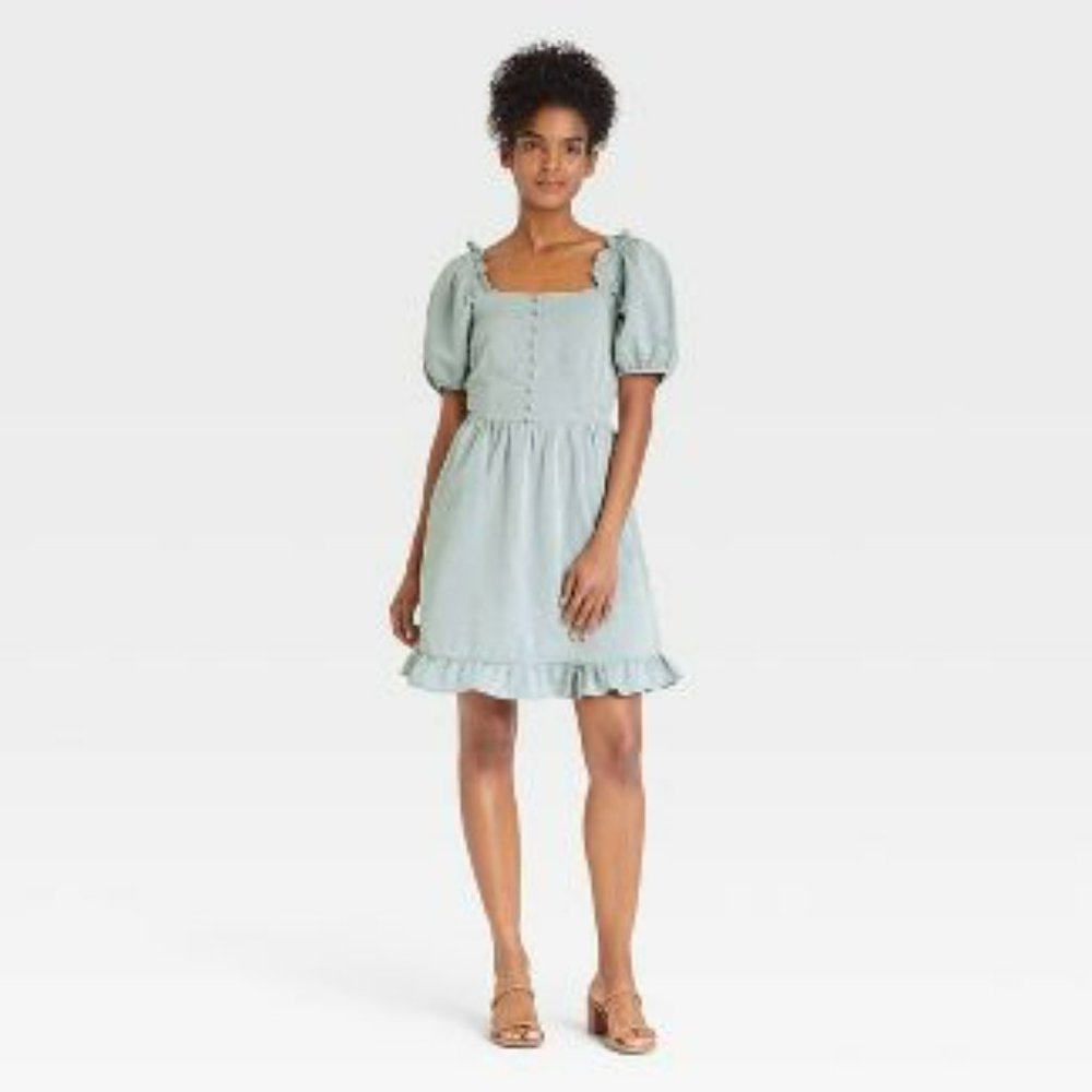 Who What Wear chambray puff short sleeve mini dress